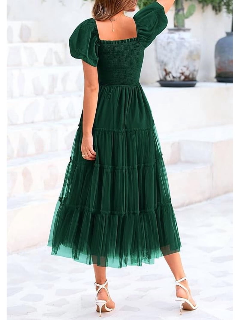 slim fit dress slacks Forest Green Rose Print Tulle Overlay Midi Dress – PinkBlush main image 0
