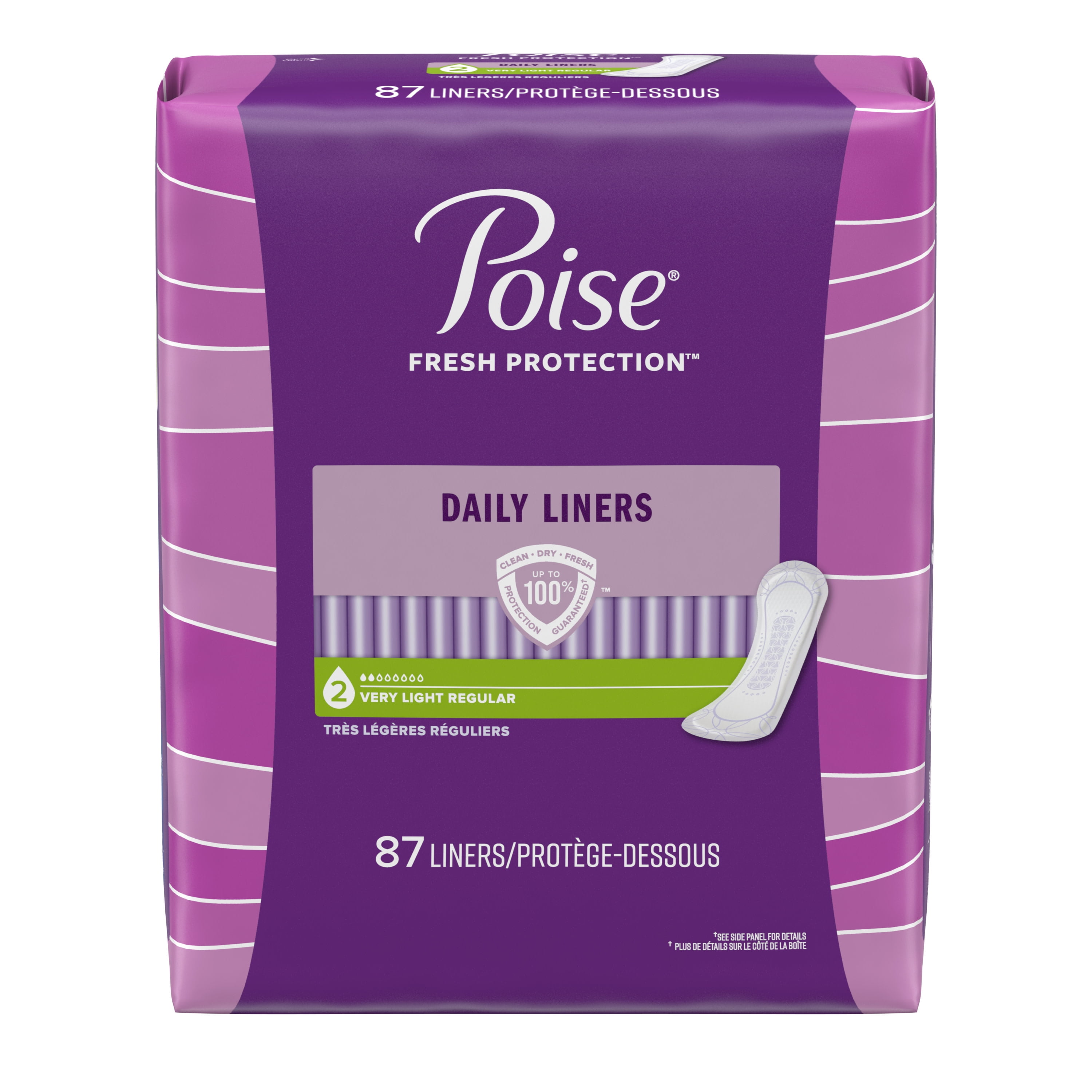 Poise Daily Incontinence Panty Liners, 2 Drop, Very Light Absorbency,  Regular, 87Ct 