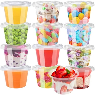 Eerrhhaq 50 Pcs 8oz Clear Plastic Cup with Flat Hole Lids,Takeaway Food Containers Bowls,Disposable Ice Cream Cups for Dessert,Salad,Fruit