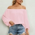 thumbnail image 7 of Chiffon Blouses for Women Long Lantern Sleeve Summer Sexy Off Shoulder Plain Top T Shirts Flowy Tunics 2023 Spring, 7 of 7