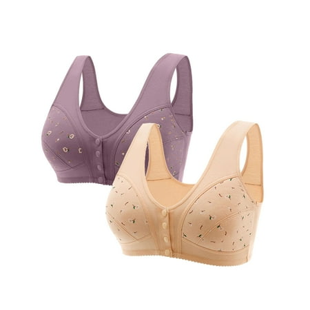 HCURIBAD Clearance! Bras for Women  Push up Bra 2 Pcs Womens Plus Size Non-marking Comfort Front Opening Clasp Bra Cotton Bra  Supportive Bras for Women  Deep V Bra 2PCS Underwear Clear 2XL