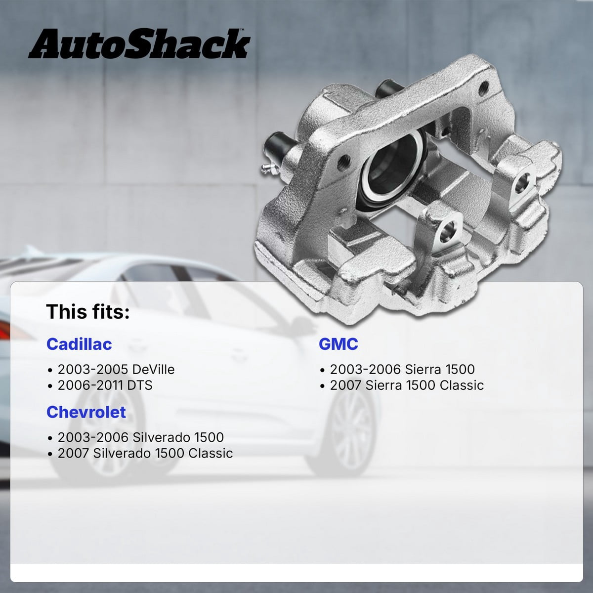 AutoShack Rear Brake Caliper for Chevrolet, GMC & Cadillac, Silverado 1500 2003-2006 Sierra 1500 2003-2006 DTS 2006-2011 DeVille 2003-2005, FWD 4WD RWD AWD V6 4.3L V8 4.6L 4.8L 5.3L 6.0L, Right