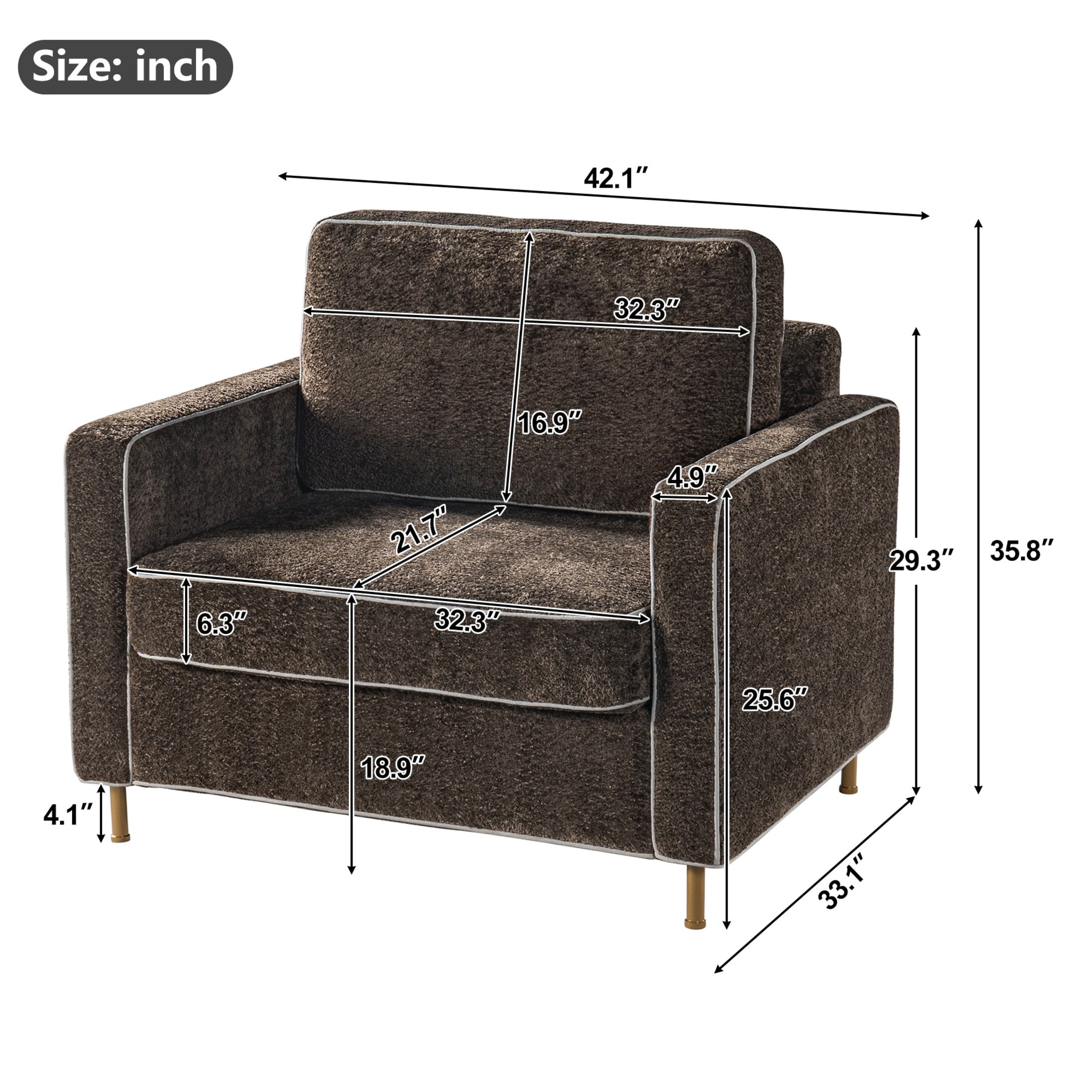 Christopher Knight Home Modern Chenille Upholstered Single Sofa with Square Arms, Pillow Back, Dark Brown
