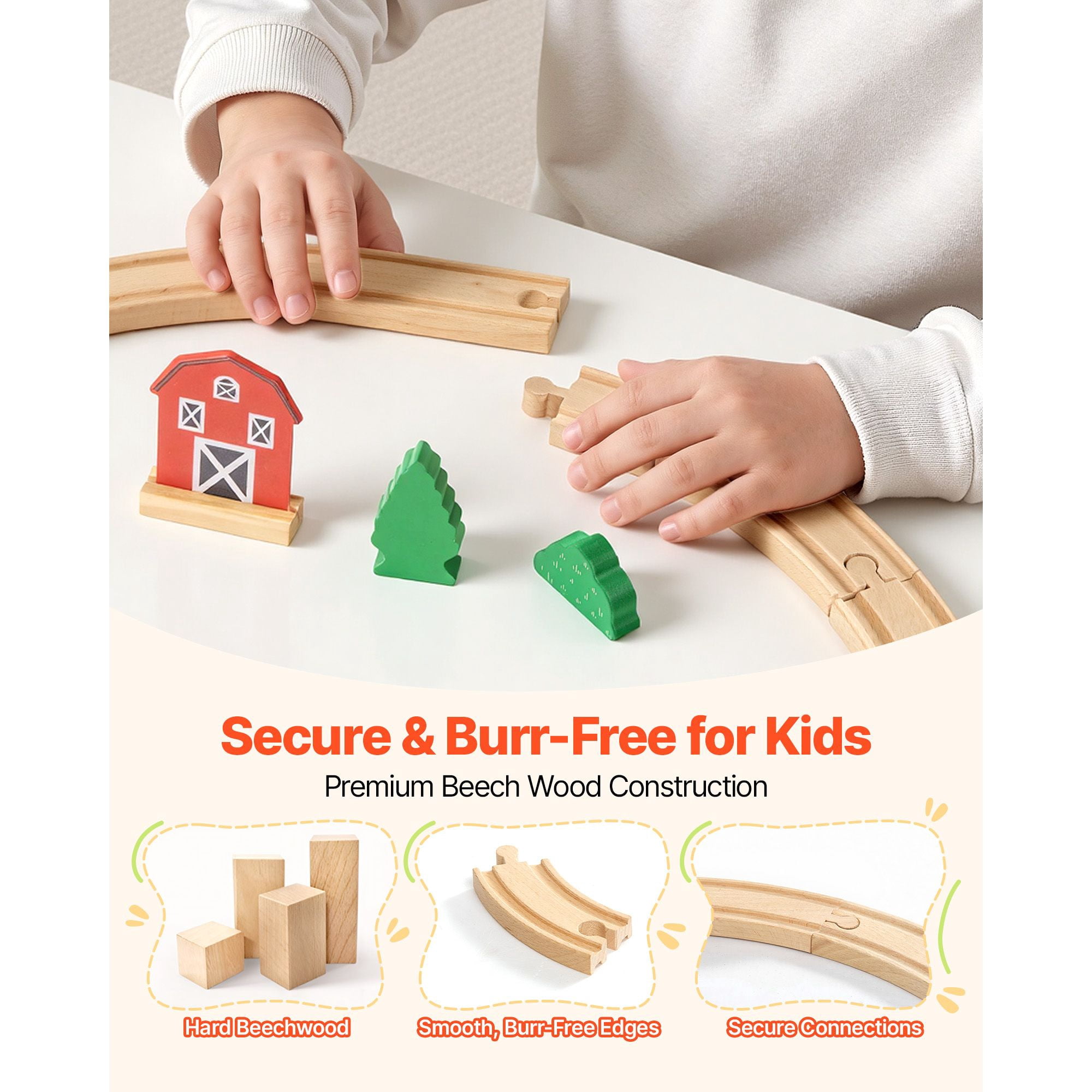 Wooden Train Set 39PCS Magnetic Trains Compatible with Major Brands for Kids Ages 3-8 Birthday Christmas Toy