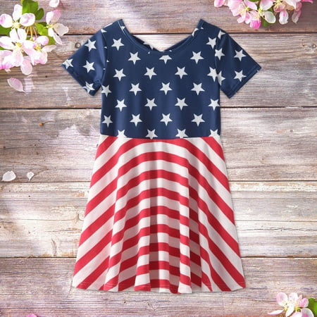 

AURIGATE Baby and Toddler Girl Dress Toddler Baby 7 4th Independence Day Festive Girls Short Sleeve Backless Dress