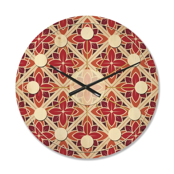 Designart 'Floral Retro Pattern VI' Mid-Century Modern Wood Wall Clock