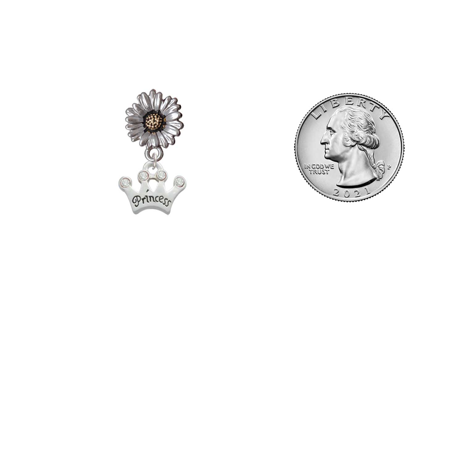 Delight Jewelry Silver-tone Small ''Princess'' Crown with Clear Crystals - Two-tone Daisy Flower Post Earrings