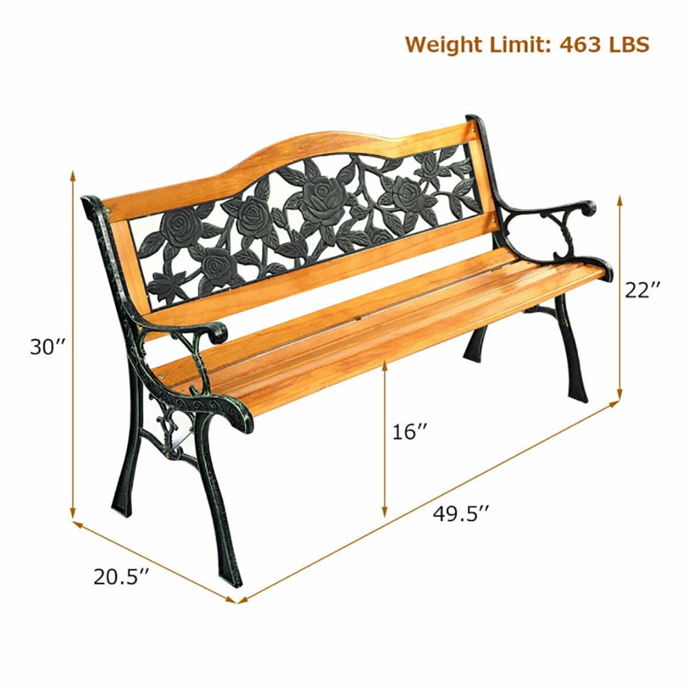 Aimee Lii Garden Bench Chair Outdoor Wooden Loveseat with Iron Armrest, Lawn Chairs