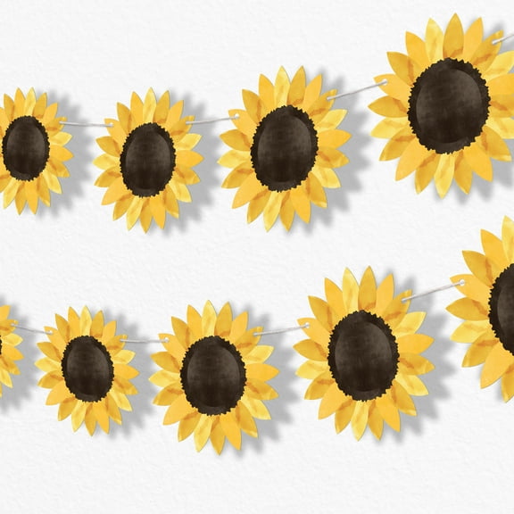 Big Dot of Happiness Sunflower Garland Banner, Yellow Birthday Party Decor, Bridal or Baby Shower Backdrop, 30 Feet of Cord, 15 Paper Sunflower Shapes