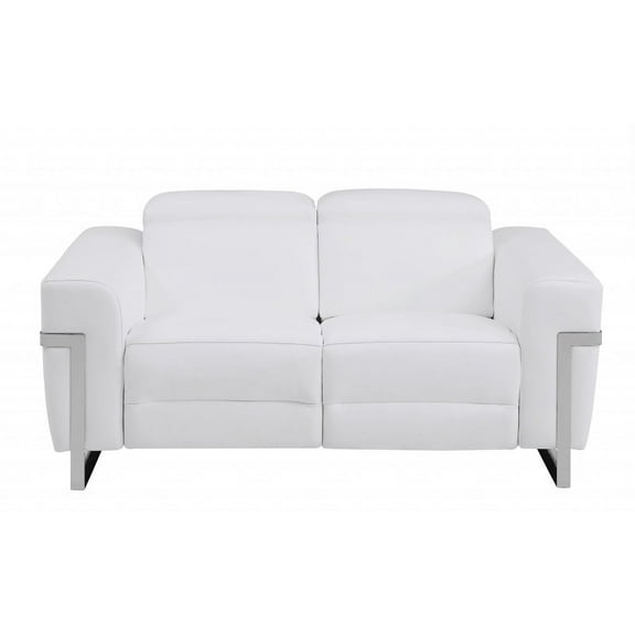 65" White Italian Leather Reclining Love Seat