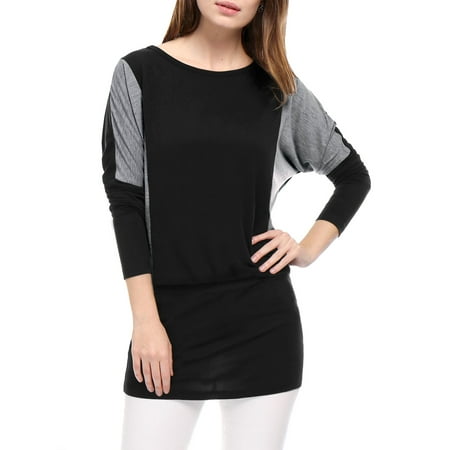 Suede Blouson - Women Color Block Batwing Sleeves Blouson Tunic Top