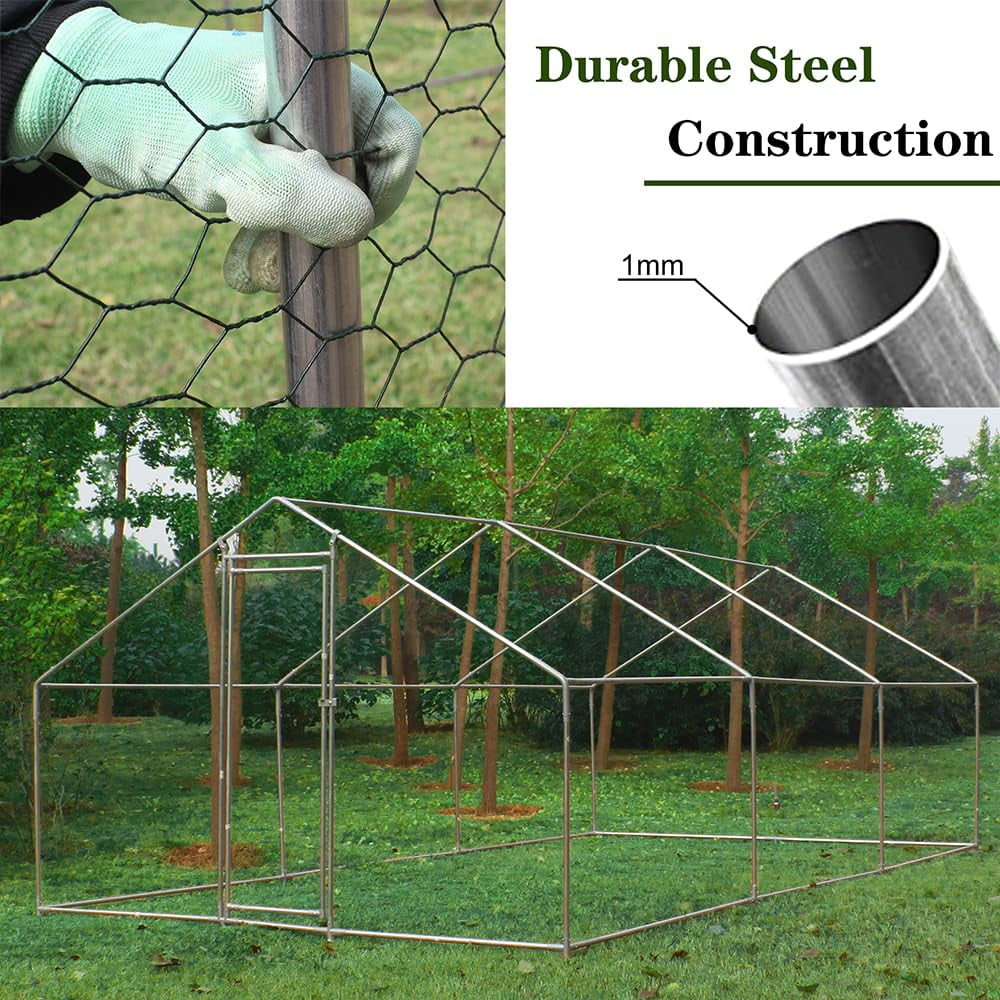 Large Metal Chicken Coop Walk-in Poultry Cage with Water-Resident and Anti-UV Cover Duck Rabbit Cat House Outdoor Chicken Run Pen with Spire Shaped Cage
