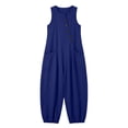 thumbnail image 4 of Vynhevius Women's Scoop Neck Jumpsuit Sleeveless Asymmetric Button Front Pockets Loose Harem One Piece, 4 of 6