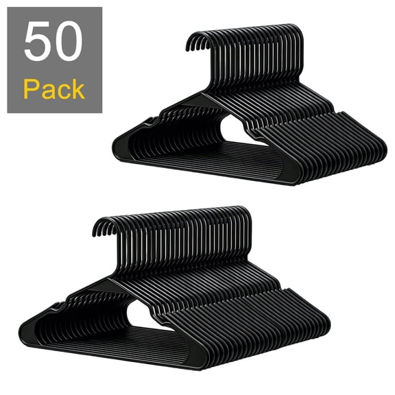 50 Pack Plastic Hangers - Perfect Space Saving Clothes Hanger - Durable and Strong - Perfect Closet Organizers with Shoulder Grooves (Black)