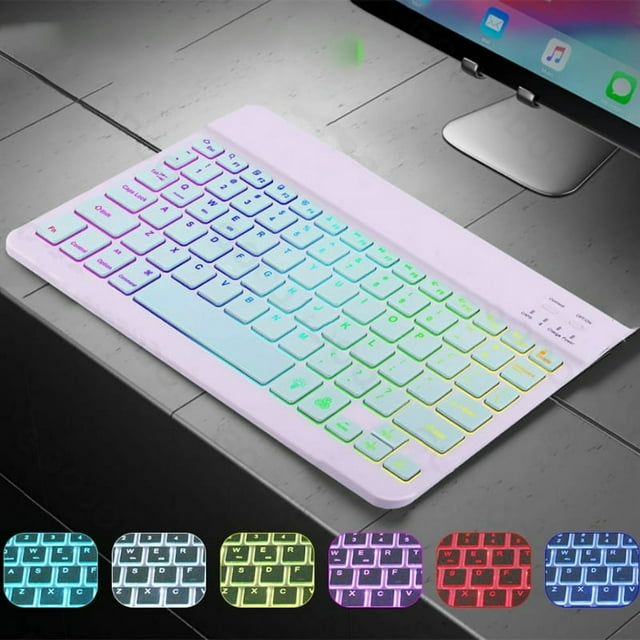 Clavier Sans Fil Compatible avec Bluetooth, Portable, Silencieux, Clavier Lumineux, Accessoires Pratiques (Blanc)