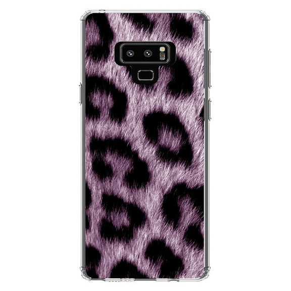 DistinctInk Clear Shockproof Hybrid Case for Samsung Galaxy Note 9 - TPU Bumper, Acrylic Back, Tempered Glass Screen Protector - Purple Black Leopard Fur Skin Print