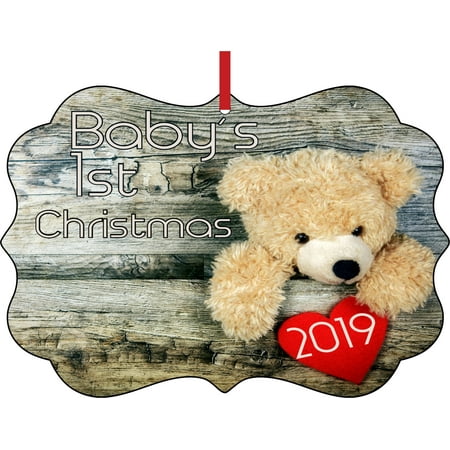 Teddy Bear Christmas Tree Baby's 1st Christmas Ornament 2019 Teddy Bear First Elegant Semigloss Aluminum Christmas Ornament Tree Decoration - Unique Modern Novelty Tree Décor Favors ()