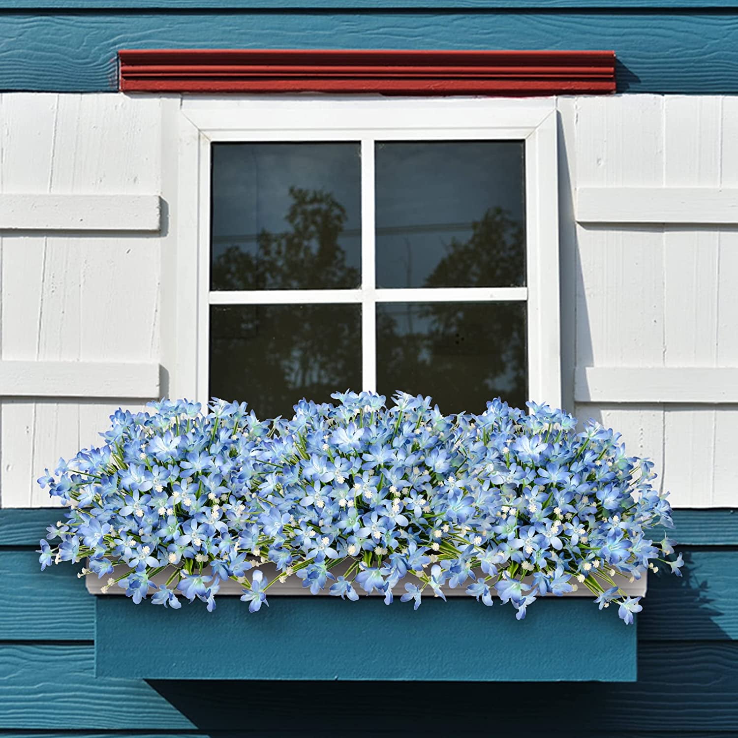 Artificial Daffodils Flowers Outdoor UV Resistant Fake Flowers Plants Faux Flowers for Garden Porch Window Box Wedding Home Decor, Blue