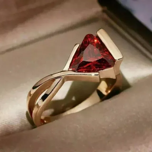 3Ct Trillion Cut Lab Created Red Garnet Women's Pretty Ring 14K Rose Gold Plated