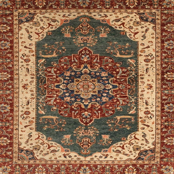 Ahgly Company Indoor Square Abstract Saffron Red Abstract Area Rugs, 5' Square