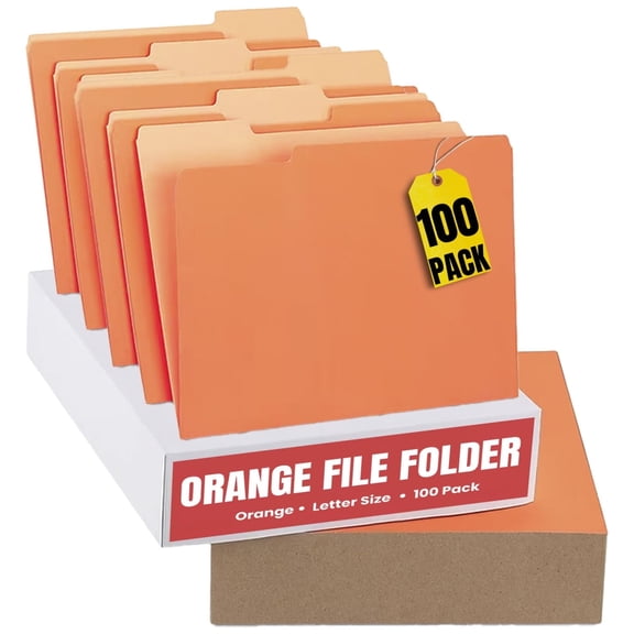 1InTheOffice Orange Folder, Orange File Folders, Durable Folder, File Folder Letter Size, 1/3 Cut Assorted Tab, 100 pcs (100)