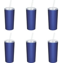 6 Mira Stainless Steel Tumblers with Straw Set, 16 oz. - Double Wall, Tritan Lid - Blue