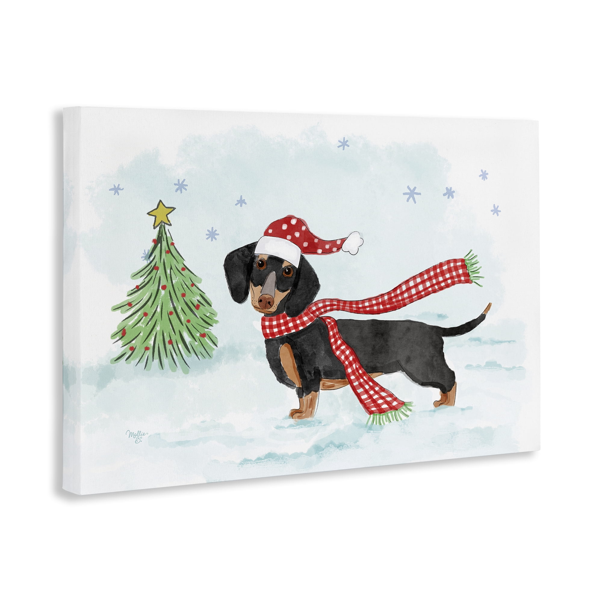 Stupell Industries Dachshund with Scarf Holiday Painting Gallery Wrapped Canvas Art Prints Wall Art, 24 x 16
