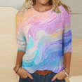 thumbnail image 2 of Jewelreauty Women Summer Graphic Shirts 3/4 Sleeve Round Neck Print Pullover Tops Loose Casual Lightweight Tee (XL, Light Blue), 2 of 5