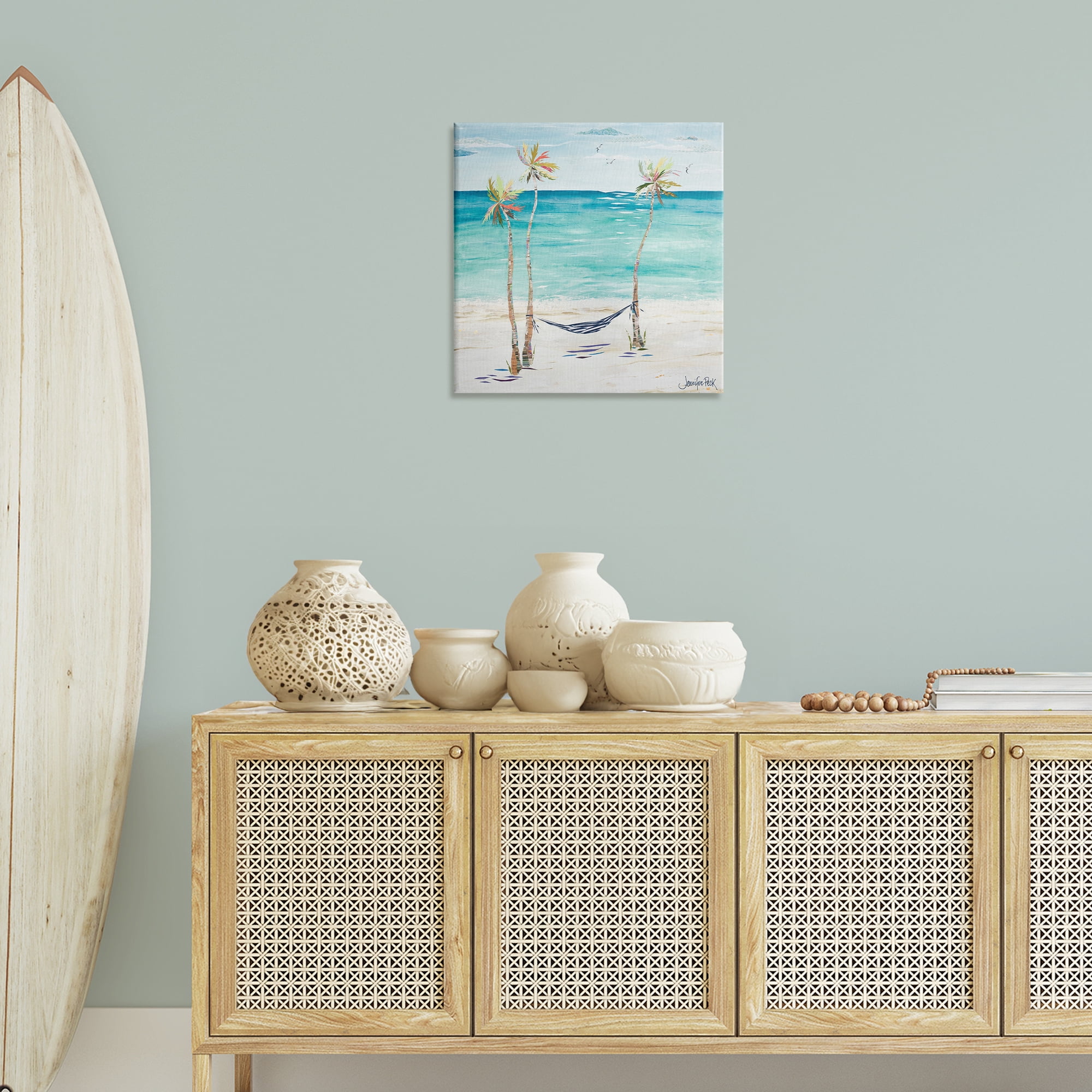 Stupell Industries Hammock & Three Palms Coastal Painting Gallery Wrapped Canvas Art Print Wall Art, 24 x 24