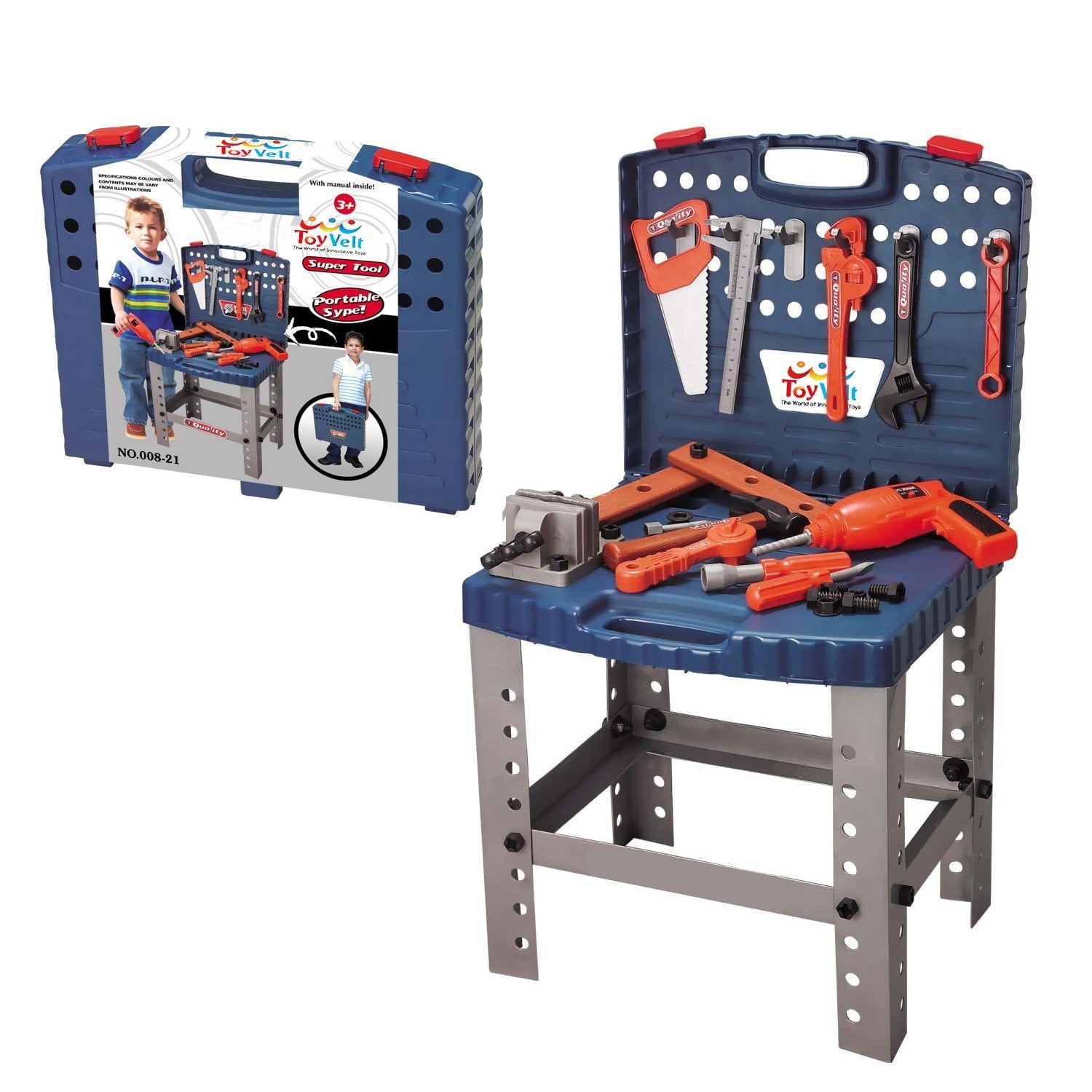 HOT 68 Piece Workbench W Realistic Tools & Electric Drill For Construction Wor 