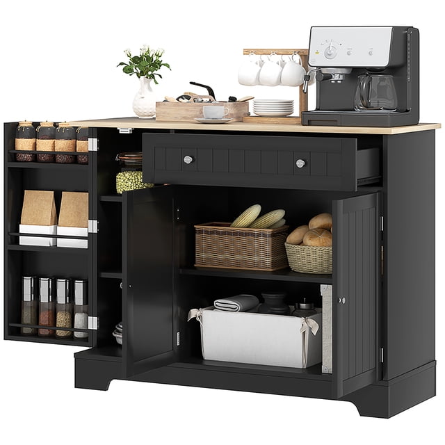 HOMCOM Buffet Moderne, Armoire de Cuisine 41 Pouces avec Tiroir, Tablette Réglable, 3 Portes pour Salle à Manger, Noir