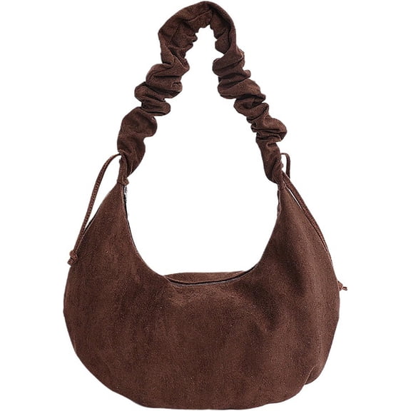 YooGuoGuo Mini Brown Suede Crescent Shoulder Bag, Ruched Strap Hobo Purse for Women Fall Winter Handbag