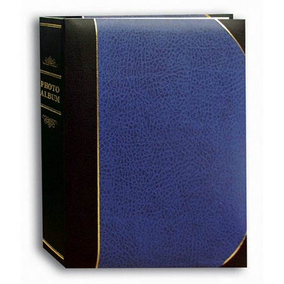 Pioneer Photo Album Ledger Le'Memo Bi-Directional Bound Photo Album with Gold Accents, Holds 200 5x7" Photos, 2 Per Page, Black/Blue
