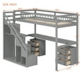 thumbnail image 5 of Twin Size Loft Bed with Desk and 2 Chest of Drawers, Wood Loft Bed Twin with Light Strip & Storage Stairs, Safety Guardrail, No Box Spring Needed, 220LBS Capacity, Gray, 5 of 9