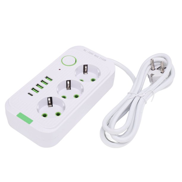 Adaptador De Enchufe De Viaje Europeo, Enchufe De La UE 110-250 V Amplia Aplicación Interruptor De Sobrecarga Portátil De 10 A 4 Puertos USB A Regleta De Alimentación De La UE