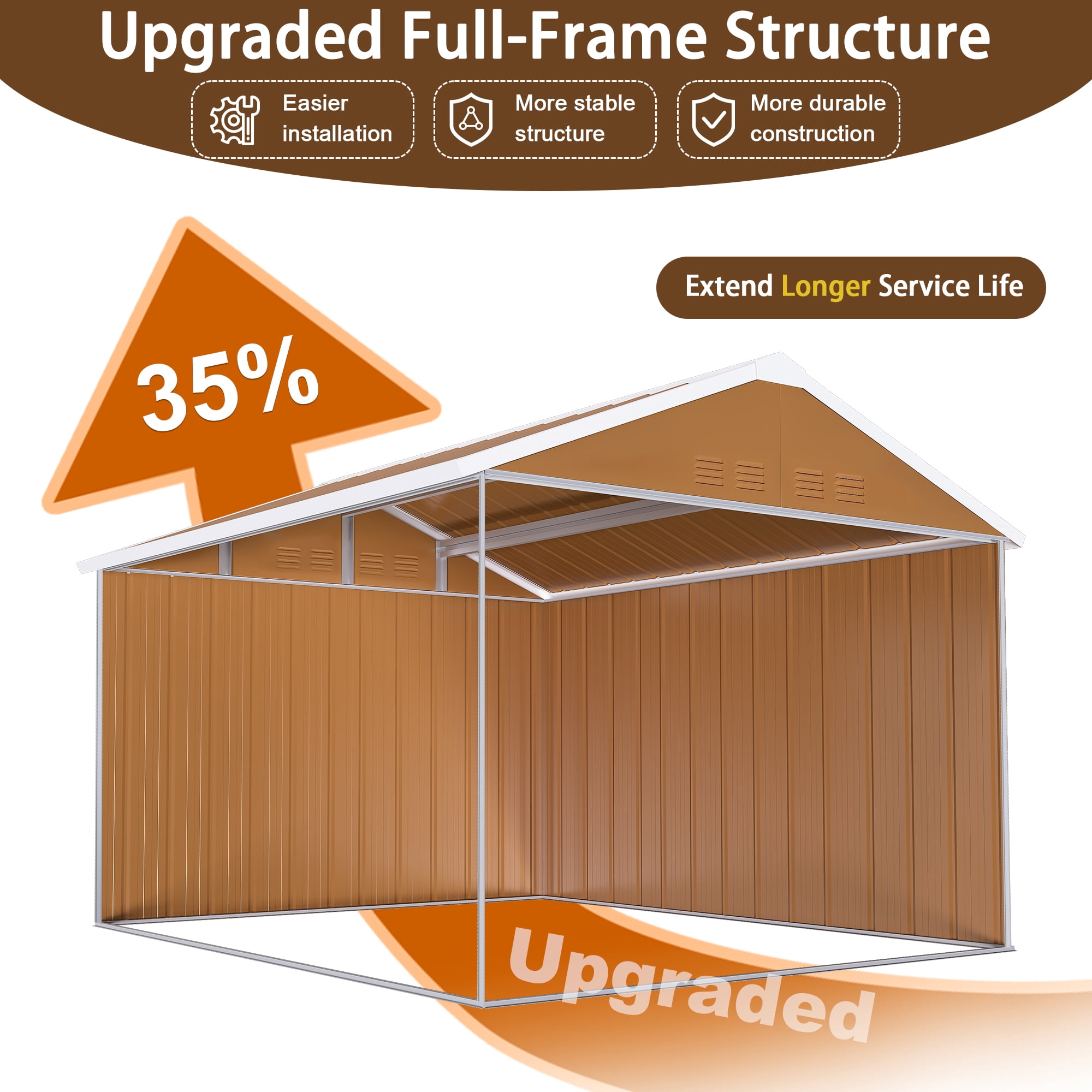 8x10 FT Heavy-Duty Metal Storage Shed with Windows – Weatherproof Outdoor Garden Shed with Lockable Sliding Door, Ventilation & Wind-Resistant Frame for Tools, Lawn Equipment & Backyard Storage