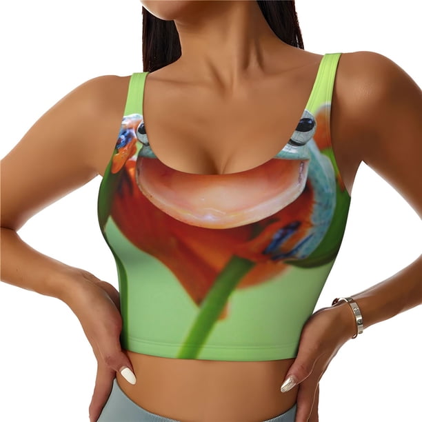 Fotbe Flying Frog On Branch Sujetador Deportivo Largo sin Aros para Mujer con Almohadillas y Soporte Medio, Transpirable y Absorbente, Camiseta Tipo Chaleco o Tank Top-XX-Large