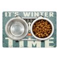 thumbnail image 1 of Alaskan Malamute Pet Mat for Food and Water, It's Winter Time Retro Poster Dog Face Falling Snowflakes, Non-Slip Rubber Mat for Dogs and Cats, 18" X 12", by Ambesonne, 1 of 2