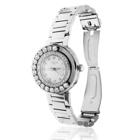 Matashi Crystals 18K White Gold Plated Women's Watch with a Water Resistant White Watch Face Surrounded by Swiveling Crystals and an Adjustable Band