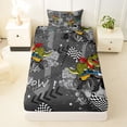 thumbnail image 3 of Castle Fairy Dinosaur Monster Truck Twin Sheet Sets 3pcs for Toddlers, Racing Flag Print Bedding for Playroom, Gray Green, 3 of 6