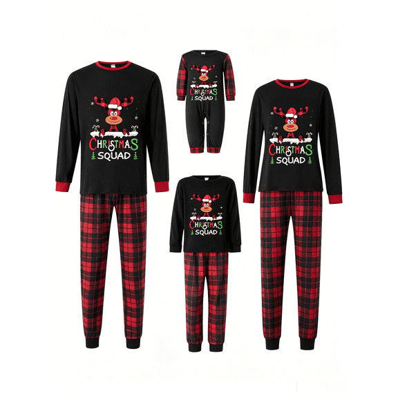AIGUR Christmas Pajamas for Family Long Sleeve Cartoon Elk Print Tops Buffalo Plaid Pants Set Winter Sleepwear
