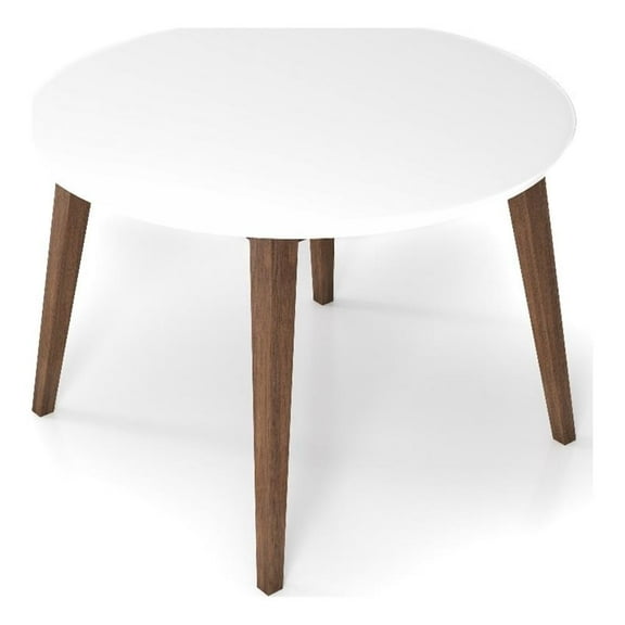 Allora Mid-Century Modern 43" Round Solid Wood Dining Table in White