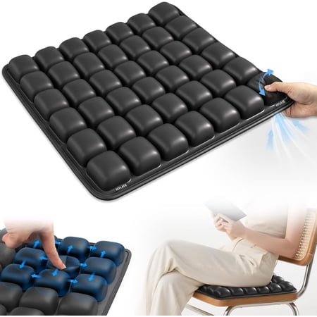 Wrongduck Portable Inflatable Seat Cushion 2026 Upgrade, Built In Air Pump Cushion with Adjustable Air Support, Non Slip Bottom for Travel Office Chair Long Sitting