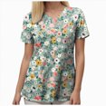 thumbnail image 6 of TOWED22 Holiday Scrub Tops for Women Short Sleeve Vneck Stretchy Nurse Workwear Uniforms Cute Printed 2 Pockets Scrub Shirt(Sky Blue,L), 6 of 6