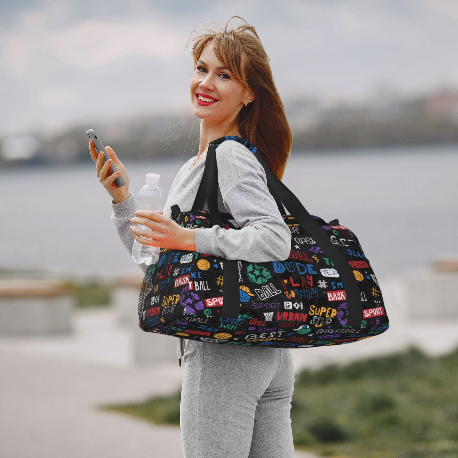 Defioc Basketball Print Hand Travel Bag - Foldable Travel Duffel Bags for Men Women -Sport Gym Bag - Overnight Travel Duffel Bag - Adjustable Shoulder Strap