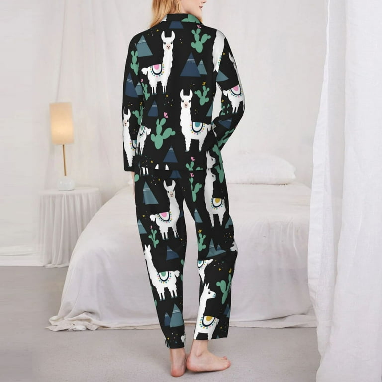 Pajamas for Women Set Cartoon Pyramid Cute Alpaca Cactus Soft