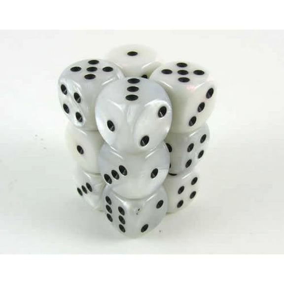 White Marbleized Deluxe Dice with Black Pips D6 16mm (5/8in) Pack of 12 Koplow Games