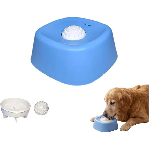 Slow Feeder Dog Bowls for Liquid with Rolling Ball, Interactive Lick Bowl Anti-Slip Slow Feeder for Wet Food, Water & Treats Lick Toy for Dogs Cats Large Medium Small (1, Blue)