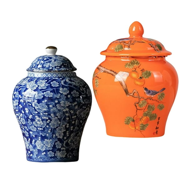 Tarro de jengibre de cerámica,Tarro De Jengibre Cerámica Moderna Oriental Con Tapa,Home Florero Perforado Universal Handicraft Lattice,Tarro de jengibre de mesa tradicional Porcelana