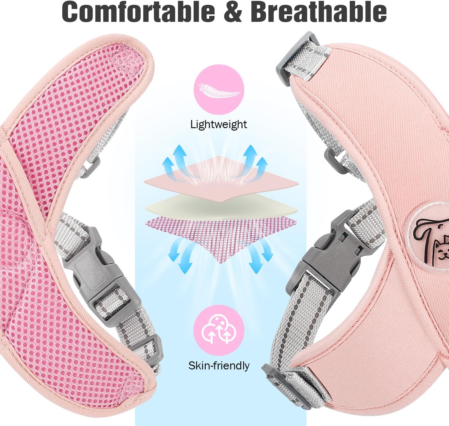 Pawaboo X-Frame No-Pull Dog Harness Set, Medium, Pink photo 6